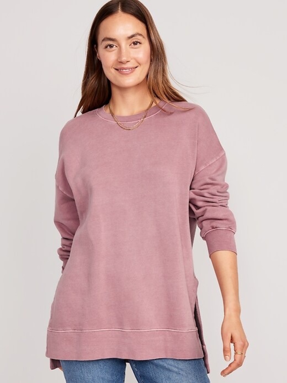 Old Navy Medium M Mauve Rose Oversized Boyfriend Tunic Sweatshirt Slouchy